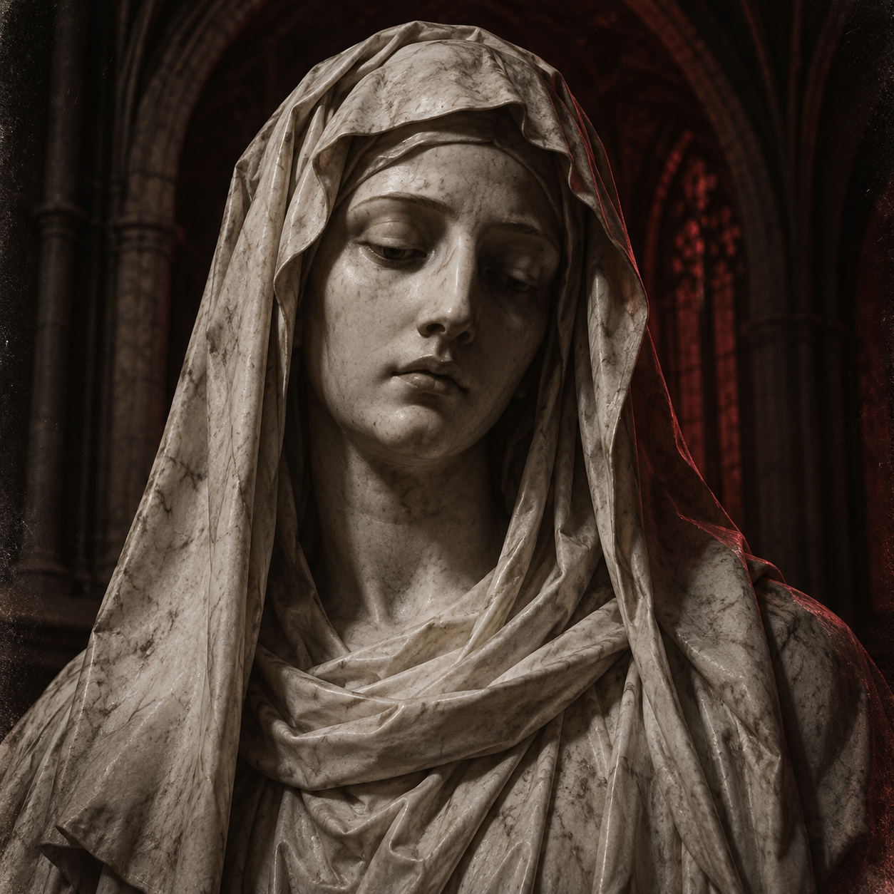 Veiled Gothic marble sculpture